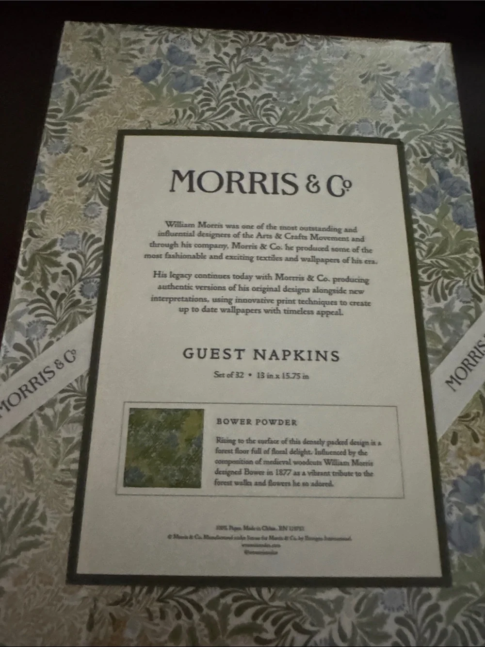Morris & Co Blue and Green Floral Guest Napkins - Set of 32